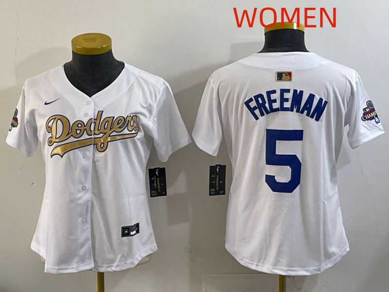 Women Los Angeles Dodgers #5 Freeman White Champion edition Nike MLB Jersey style 001
